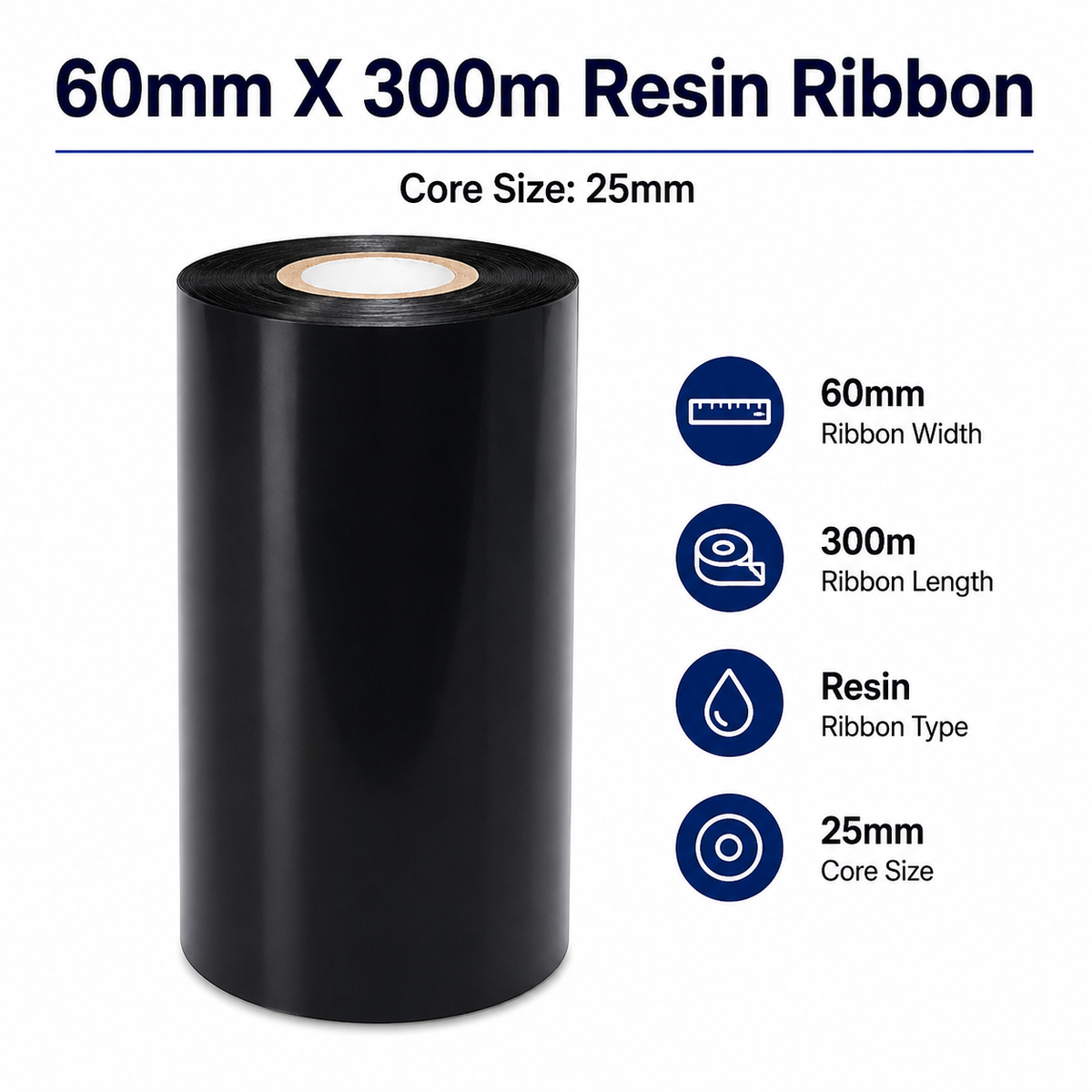 60mm x 300M Resin Ribbon core size 25mm