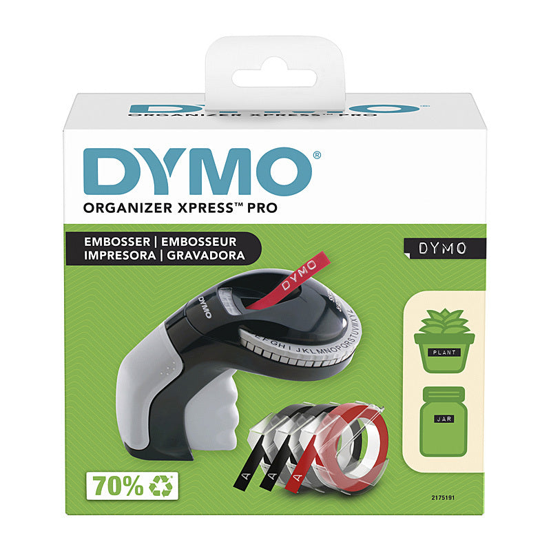 DYMO Organiser Express Embosser Label Maker Bundle + 3 Black 9mm Embossing Tapes