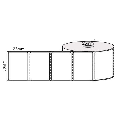 51mm x 36mm x 25mm, 1 across 1000 LPR - White Direct Thermal Labels, Permanent Adhesive,