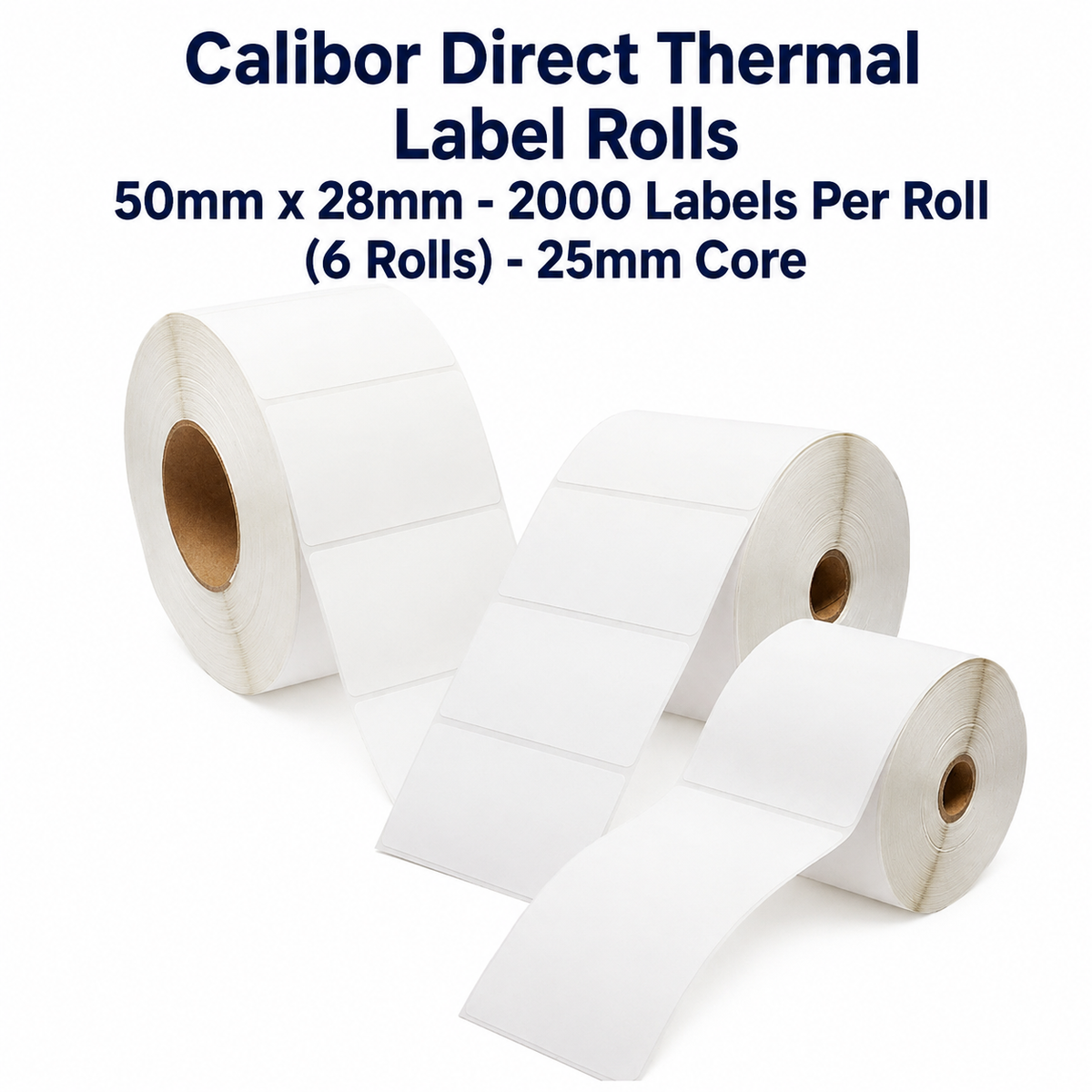 Calibor Direct Thermal Label Rolls 50mmx28mm - 2000 labels per roll (6 rolls) - 25mm core