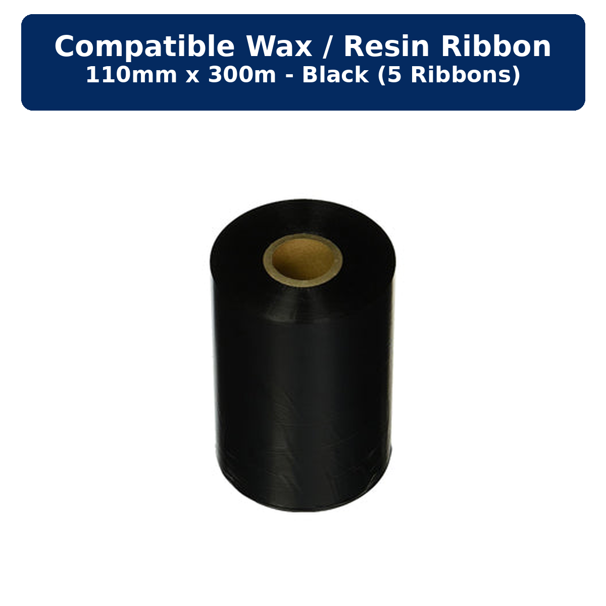 Compatible Wax / Resin Ribbon 110mmx300M - Black (5 ribbons)