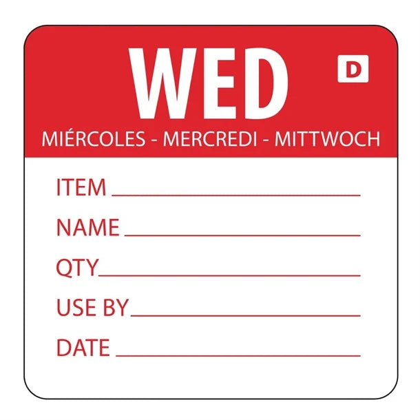 Hygiplas Wednesday Dissolvable Day of the Week Food Prep Labels – Roll of 250