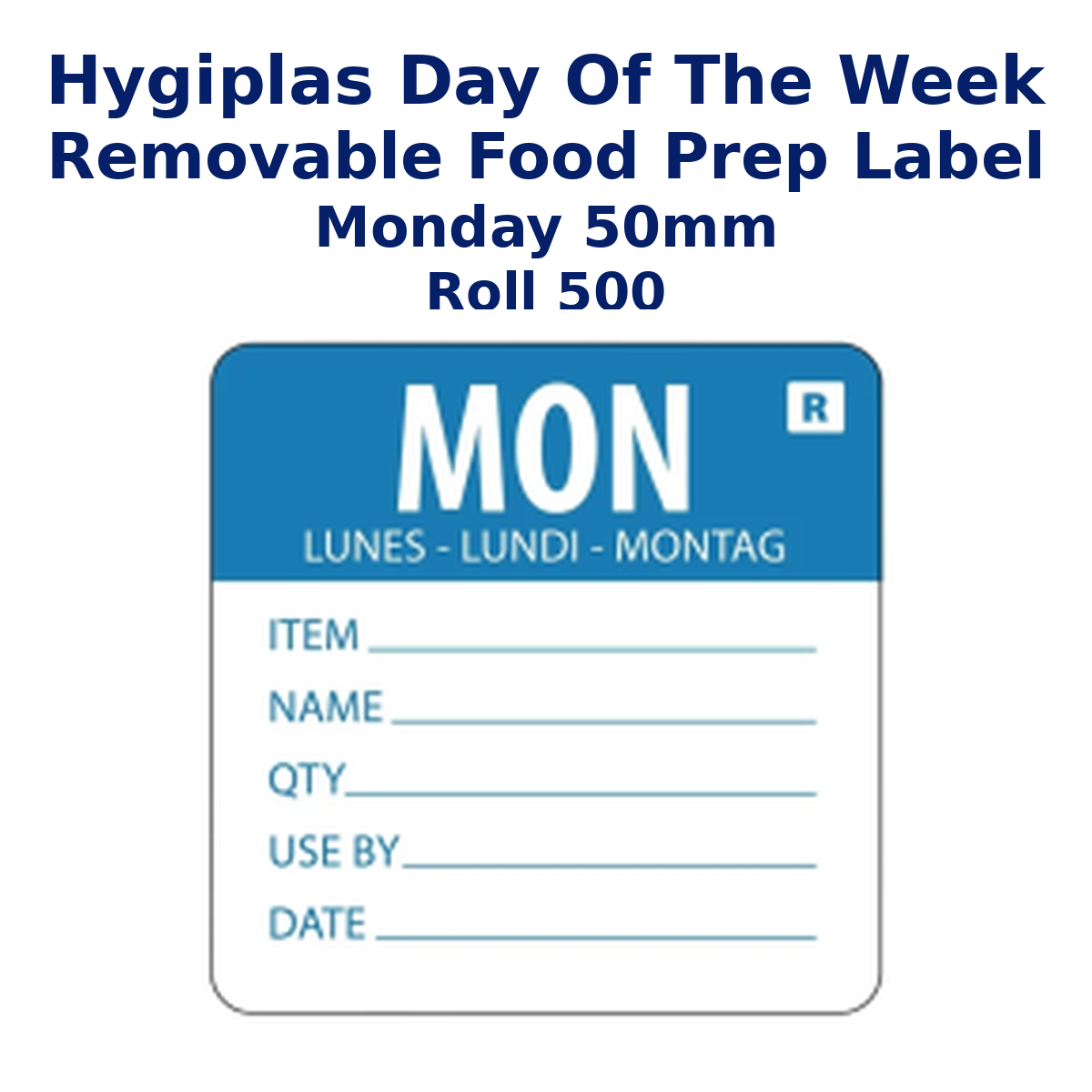 Hygiplas Day Of the Week Removable Food Prep Label Monday 50mm (Roll 500)