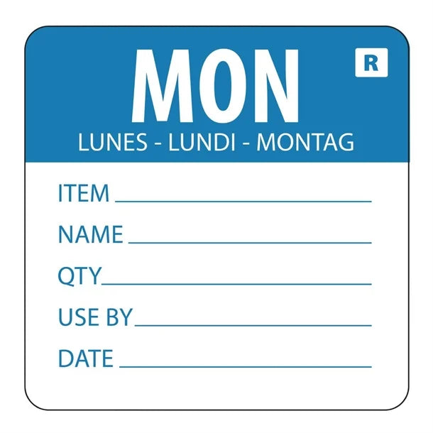 Hygiplas Day Of the Week Removable Food Prep Label Monday 50mm (Roll 500)