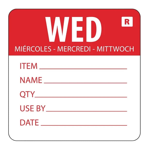 Hygiplas Day Of the Week Removable Food Prep Label Wednesday 50mm (Roll 500)