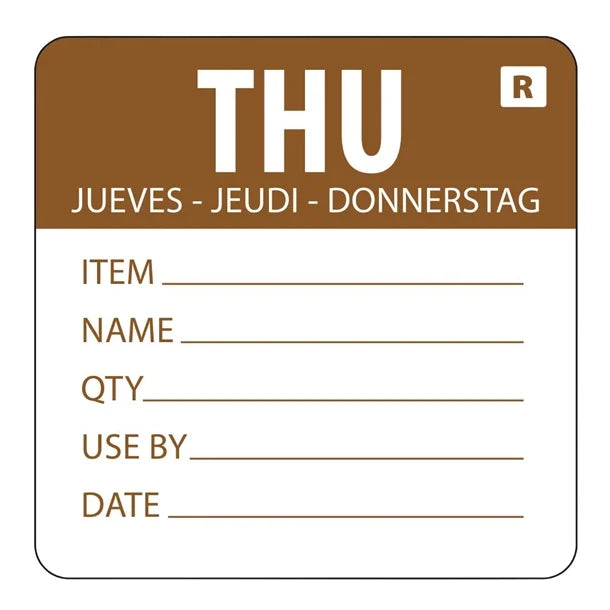 Hygiplas Day Of the Week Removable Food Prep Label Thursday 50mm (Roll 500)