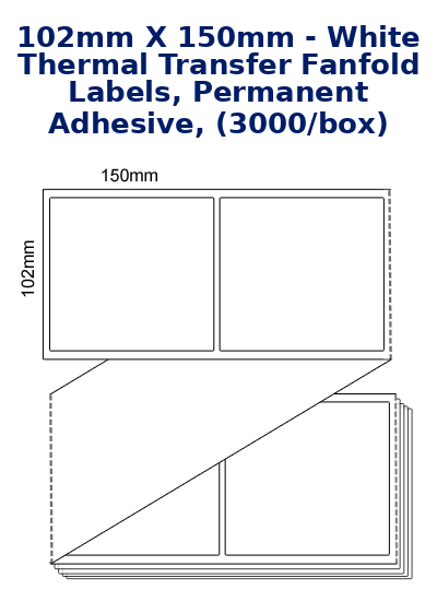 Labels Now 102mm x 150mm - White Thermal Transfer Fanfold Labels, Permanent Adhesive, (3000/box)