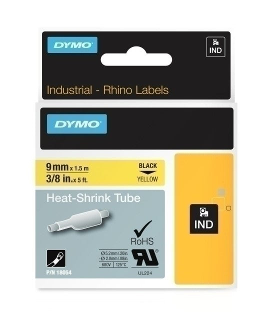 Dymo Rhino Heat Shrink Label 9mm Black on Yellow