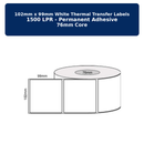 102mm x 99mm - White Thermal Transfer Labels, 1500 LPR Permanent Adhesive, 76mm core,