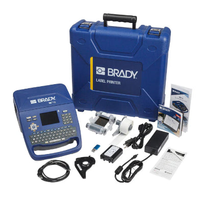 Brady label printer with accessories on a white background
