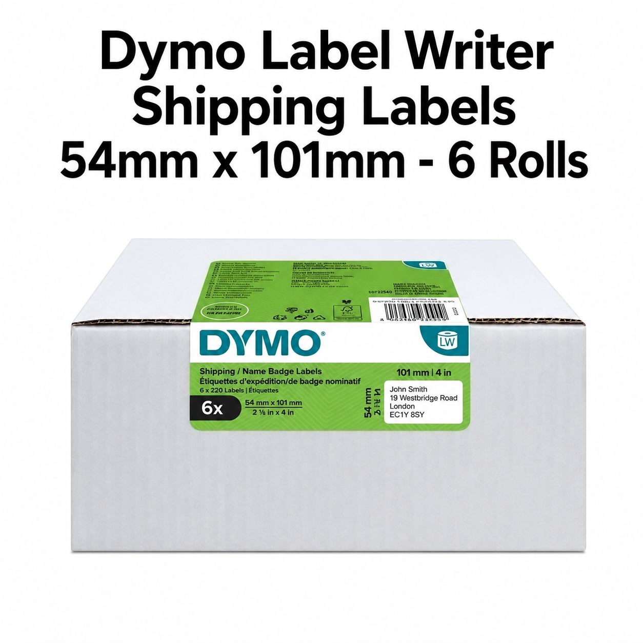 Dymo Label Writer Shipping Labels 54mm x 101mm - 6 Rolls