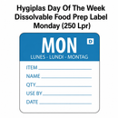 Hygiplas Day of the Week Dissolvable Food Prep Label Monday  (250 LPR)