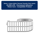 28mm x 10mm - White Thermal Transfer Poly Labels, 20,000.LPR Permanent Adhesive, 76mm core, Compatible Product