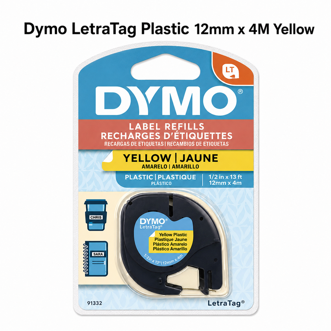 Dymo LetraTag Plastic 12mm x 4M Yellow