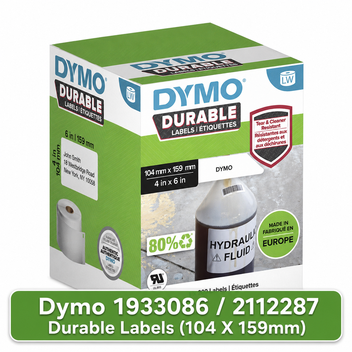 DYMO 1933086 / 2112287 Durable Labels (104 × 159mm)