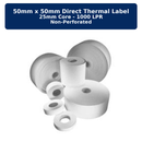 Labels Now 50mmx (w) X 50mm (l) Direct Thermal Label 25mm 1000lpr Non Perforated