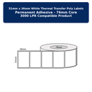 51mm x 36mm - White Thermal Transfer Poly Labels, Permanent Adhesive, 76mm core, 3000 LPR Compatible Product