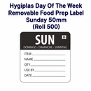 Hygiplas Day Of the Week Removable Food Prep Label Sunday 50mm (Roll 500)