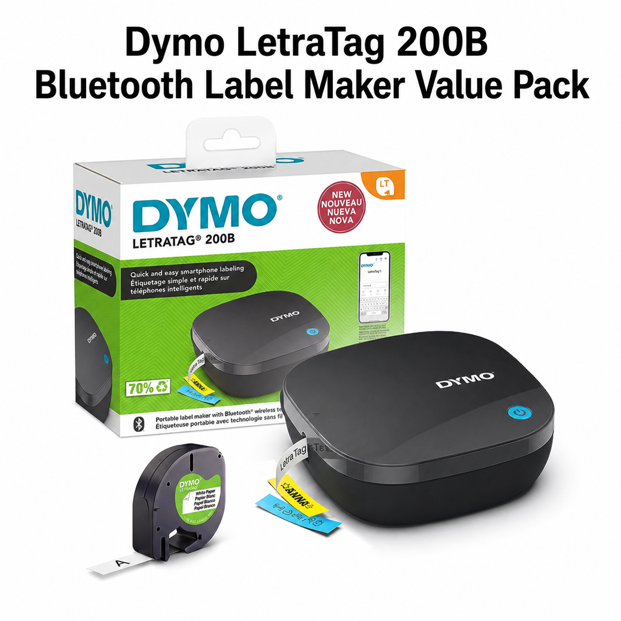 Dymo LetraTag 200B Bluetooth Label Maker Value Pack | Compact Label Printer | Connects Through Bluetooth Wireless Technology to iOS and Android