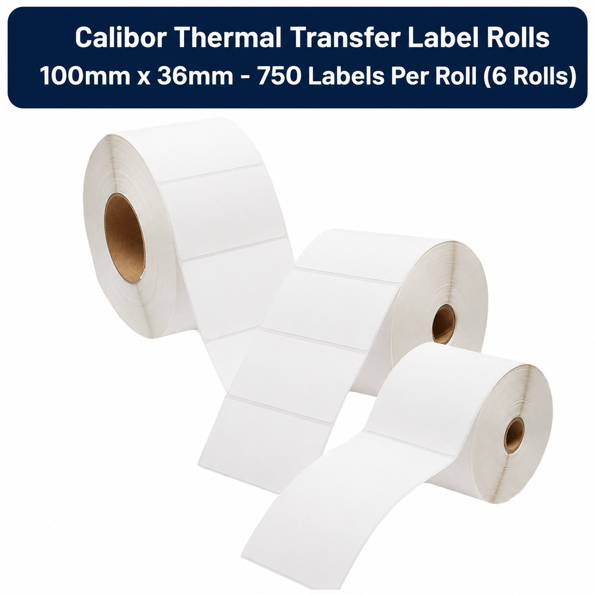 Calibor Thermal Transfer Label Rolls 100mmx36mm - 750 labels per roll (6 rolls)