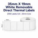 35mm x 19mm White Removable Direct Thermal Labels | 2000 Labels/Roll | 25mm Core