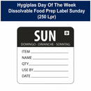 Hygiplas Day of the Week Dissolvable Food Prep Label Sunday  (250 LPR)