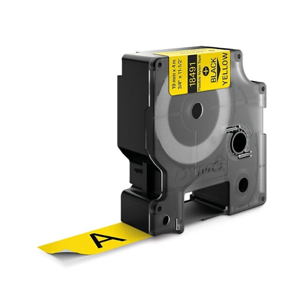 DYMO Rhino Flexible Nylon Labels 19mm Black on Yellow – 18491