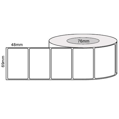 69mm x 48mm - White Thermal Transfer Labels, Permanent Adhesive, 3000 LPR 76mm Core