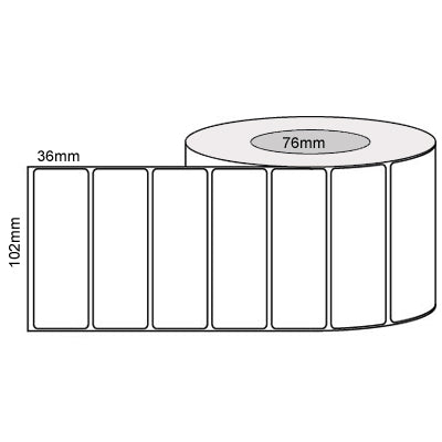 102mm x 36mm - White Thermal Transfer Labels, Permanent Adhesive, 3000 LPR 76mm core