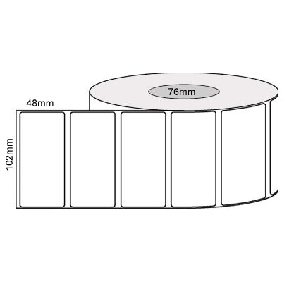 102mm x 48mm - White Thermal Transfer Labels, 2000LPR Permanent Adhesive, Compatible Product 76mm core,