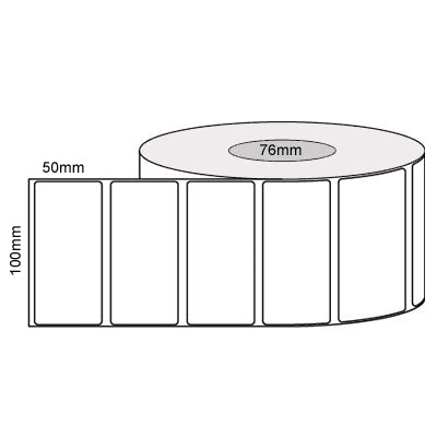 100mm x 50mm - White Gloss Thermal Transfer Labels, Permanent Adhesive, 2000 LPR 76mm core