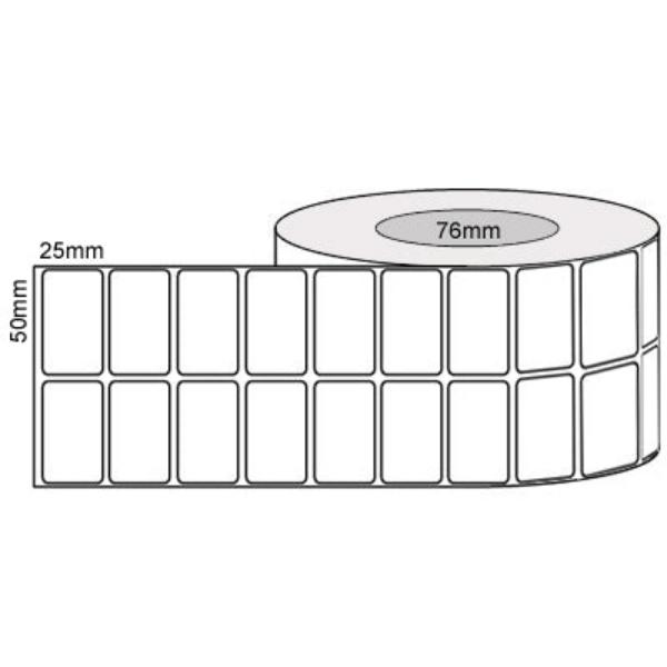 50mm x 25mm x 76mm core, 2 across, - White Thermal Transfer Labels, Permanent Adhesive, 5000 LPR 76mm core,