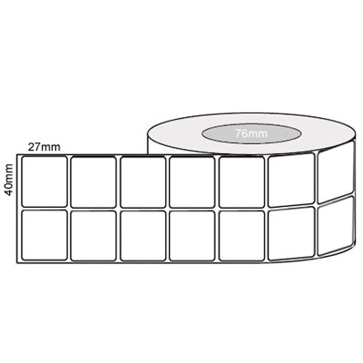 40mm x 27mm/2 - White Thermal Transfer Matt Labels, Permanent Adhesive, 76mm core, (8000/roll)