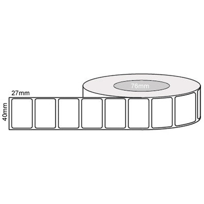 40mm x 27mm - White Thermal Transfer Matt Labels, 4000LPR Permanent Adhesive, 76mm core