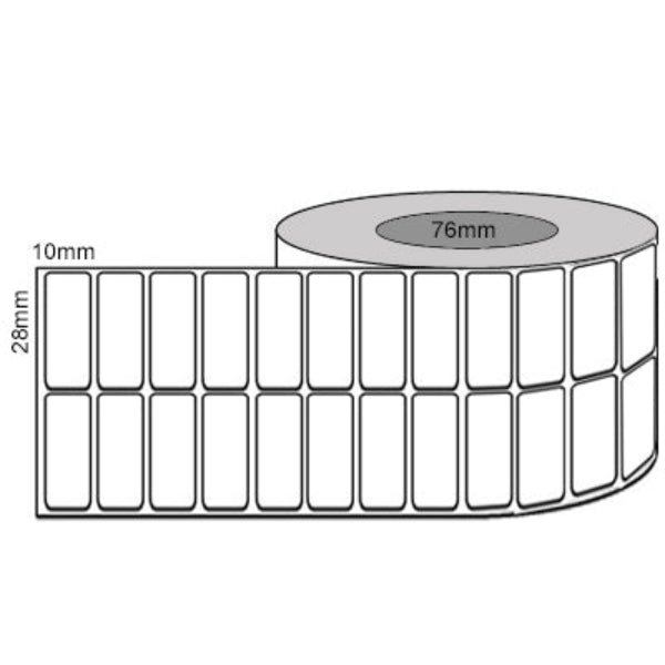 28mm x 10mm - White Thermal Transfer Poly Labels, 20,000.LPR Permanent Adhesive, 76mm core, Compatible Product