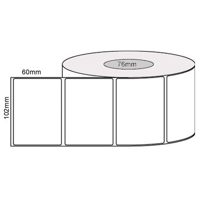 102mm (W) x 60mm (L) Direct Thermal Label Permanent Adhesive 76mm core 2000 LPR