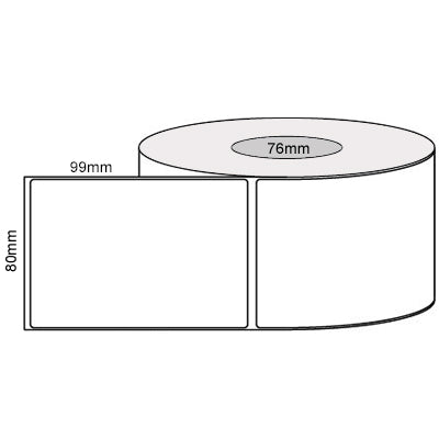 80mm x 99mm White Thermal Transfer Poly Labels – Permanent Adhesive – 76mm Core – 1,250/Roll