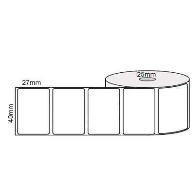 40mm x 27mm - White Direct Thermal Removable Labels, 25mm core,