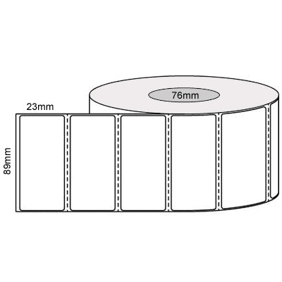 89mm x 23mm - White Direct Thermal Perforated Labels, 4000LPR  Permanent Adhesive, 76mm core, Compatible Product