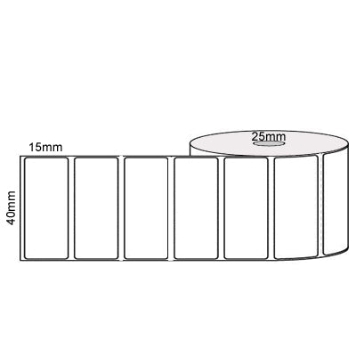 40mm x 15mm - White Direct Thermal Labels, Permanent Adhesive, 25mm core, (1000/roll)