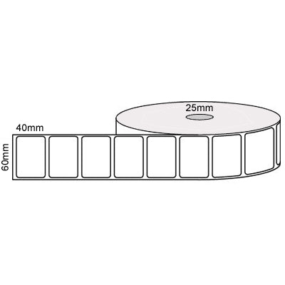 60mm x 40mm - White Gloss Thermal Transfer Labels, Permanent Adhesive, 25mm core, (1500/roll)