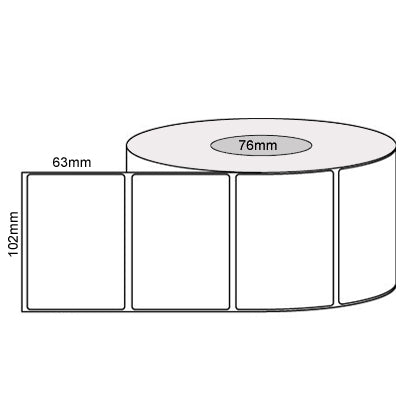 102mm x 63mm White Direct Thermal Removable Labels, 76mm core (2000/roll)