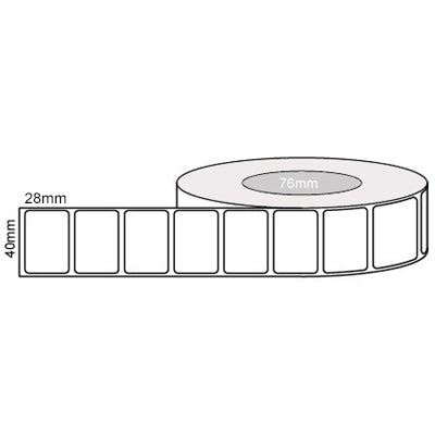 40mm x 28mm White Thermal Transfer Poly Labels, Permanent Adhesive, 76mm Core, 5000 LPR