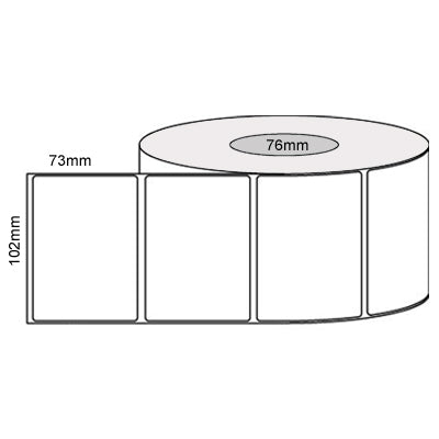 102mm x 73mm - White Direct Thermal Eco Labels, 2000LPR  Permanent Adhesive, 76mm Core, Compatible Product