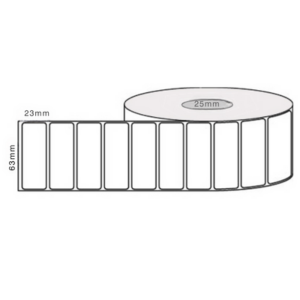 63mm x 23mm - White Thermal Transfer Labels, 2500LPR, Permanent Adhesive, 25mm Core,