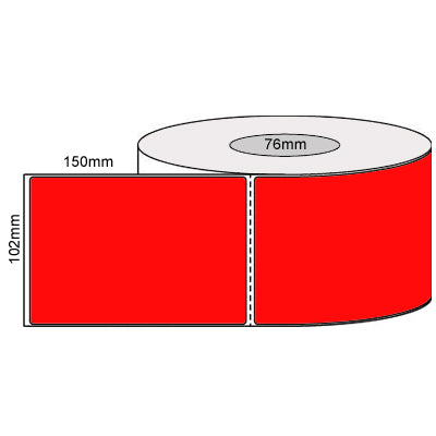 102mm x 150mm - Fluro Red Thermal Transfer Perforated Labels, Permanent Adhesive, 76mm core, (1000 LPR) Compatible Product