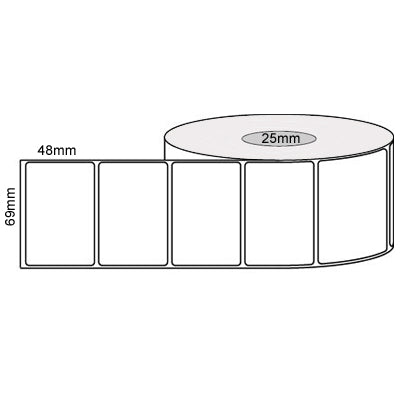 69mm x 48mm - White Thermal Transfer Labels, Permanent Adhesive, 1000LPR 25mm Core