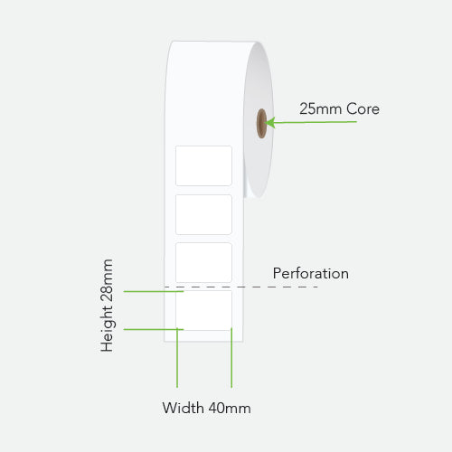 Calibor Direct Thermal Label Rolls 40mmx28mm - 2000 labels per roll (6 rolls) - 25mm core