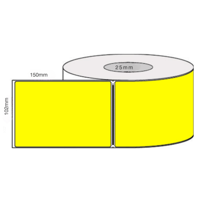 102mm x 150mm Yellow Direct Thermal Permanent Adhesive Roll 25mm core 400 LPR LNOZL32220