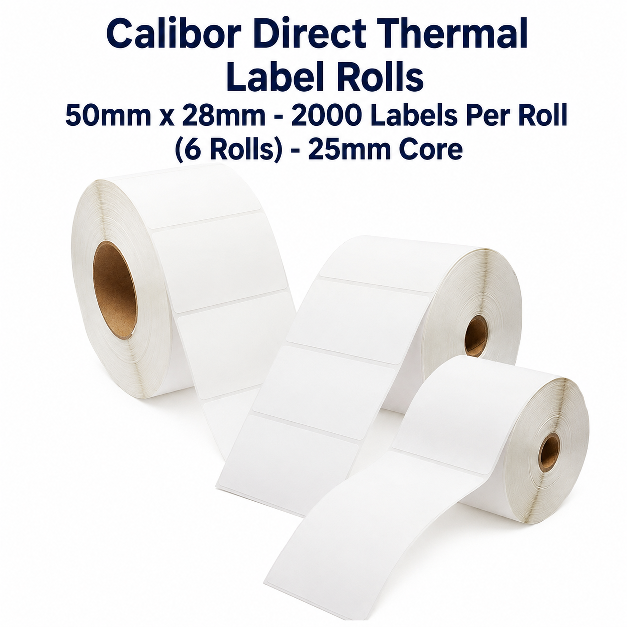 Calibor Direct Thermal Label Rolls 50mmx28mm - 2000 labels per roll (6 rolls) - 25mm core